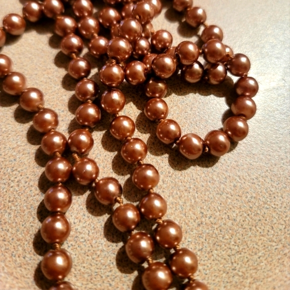 Vintage Bronze Color Pearl Necklace 28" - Picture 2 of 6